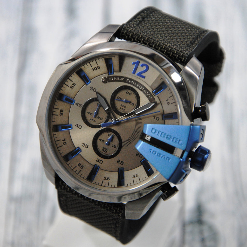 Diesel Mega Chief Chronograph Black Dial Black Nylon Strap Watch For Men - DZ4500