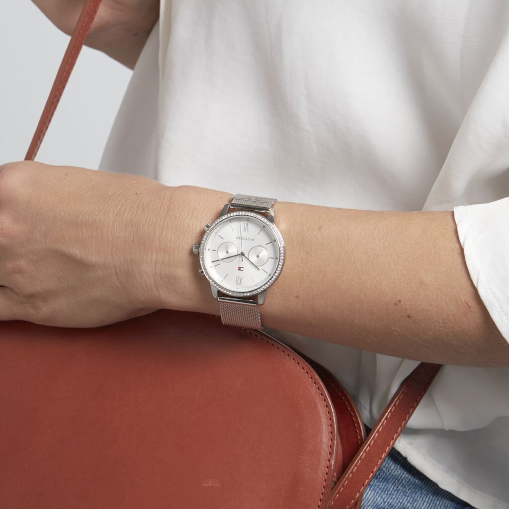 Tommy Hilfiger Blake Diamonds Silver Dial Silver Mesh Bracelet Watch for Women - 1782301