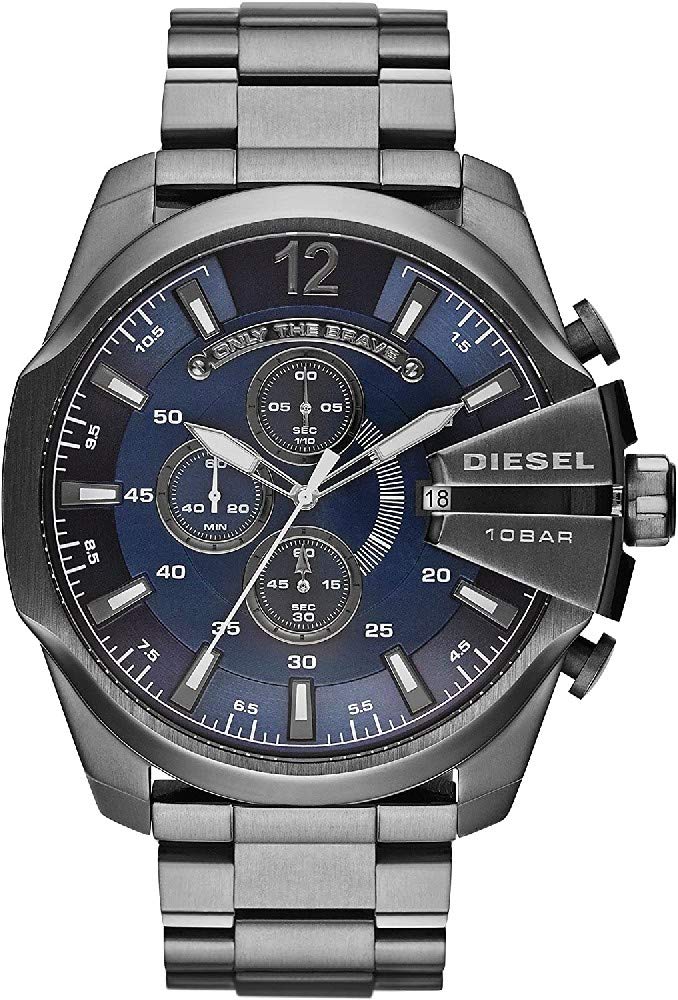 Diesel Mega Chief Chronograph Blue Dial Black Steel Strap Watch For Men - DZ4329