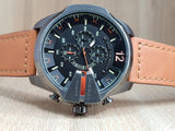Diesel Mega Chief Chronograph Black Dial Brown Leather Strap Watch For Men - DZ4343