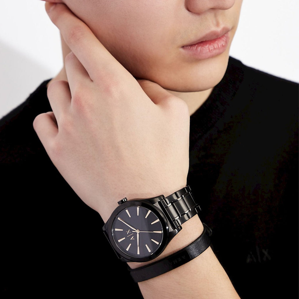 Armani Exchange Nico AX7102 Men's Analog Watch – Bold Black Dial with Black Stainless Steel Strap