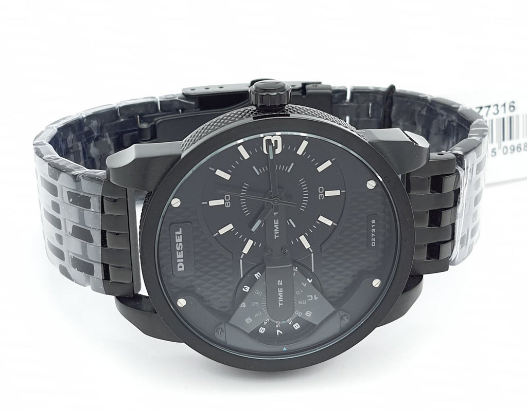 Diesel Mini Daddy Dual Time Black Dial Black Stainless Steel Strap Watch For Men - DZ7316