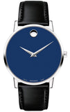 Movado 2100009 Museum Quartz Men's Watch – Blue Dial & Black Leather Strap