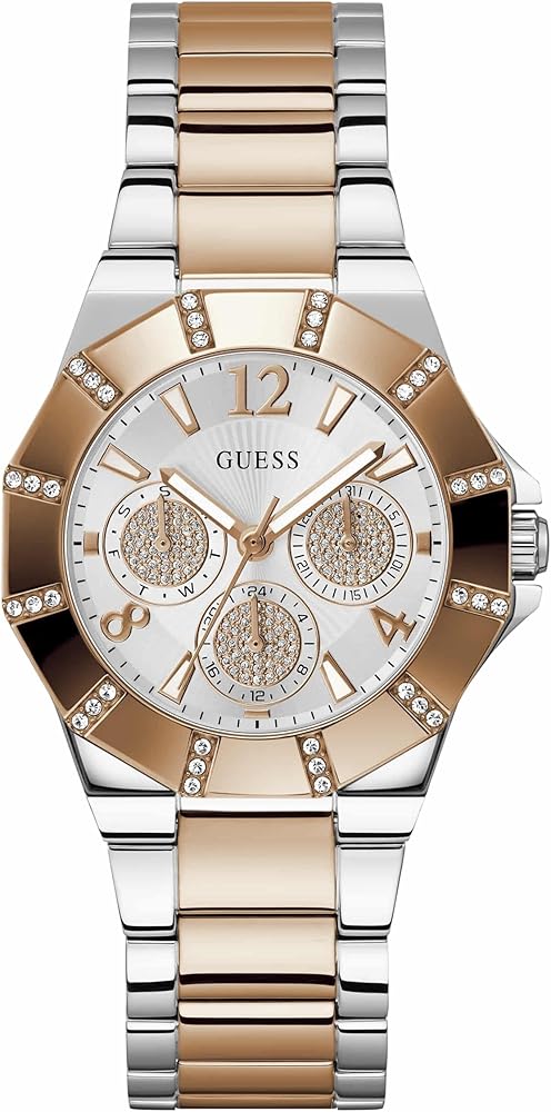 Guess Sunray Multifunction Crystals Silver Dial Two Tone Steel Strap Watch For Women - GW0616L3