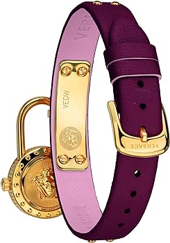 Versace Medusa Lock Icon Gold Dial Red Leather Strap Watch for Women - VEDW00319