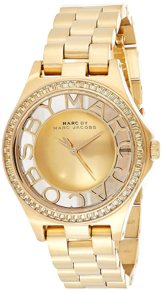 Marc Jacobs Henry Transparent Gold Dial Gold Steel Strap Watch for Women - MBM3338