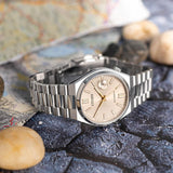 Citizen Tsuyosa NJ0151-88W Men's Automatic Watch – Oatmeal White Dial with Silver Steel Strap