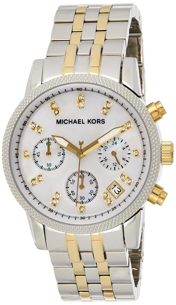 Michael Kors Ritz Chronograph White Dial Two Tone Steel Strap Watch for Women - MK5057