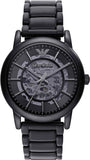 Emporio Armani AR60045 Meccanico Skeleton Men's Watch – Black Dial with Black Steel Strap