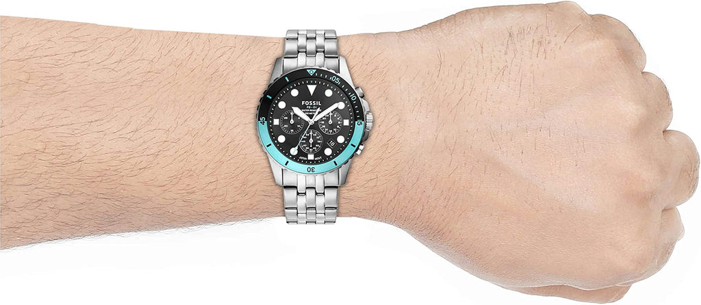 Fossil FS5827 FB-01 Chronograph Men’s Watch – Black Dial with Silver Steel Strap