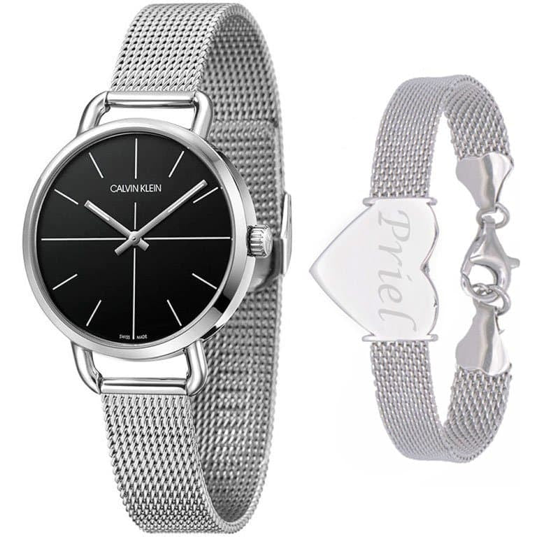 Calvin Klein Even Black Dial Silver Mesh Bracelet Watch for Women - K7B23121