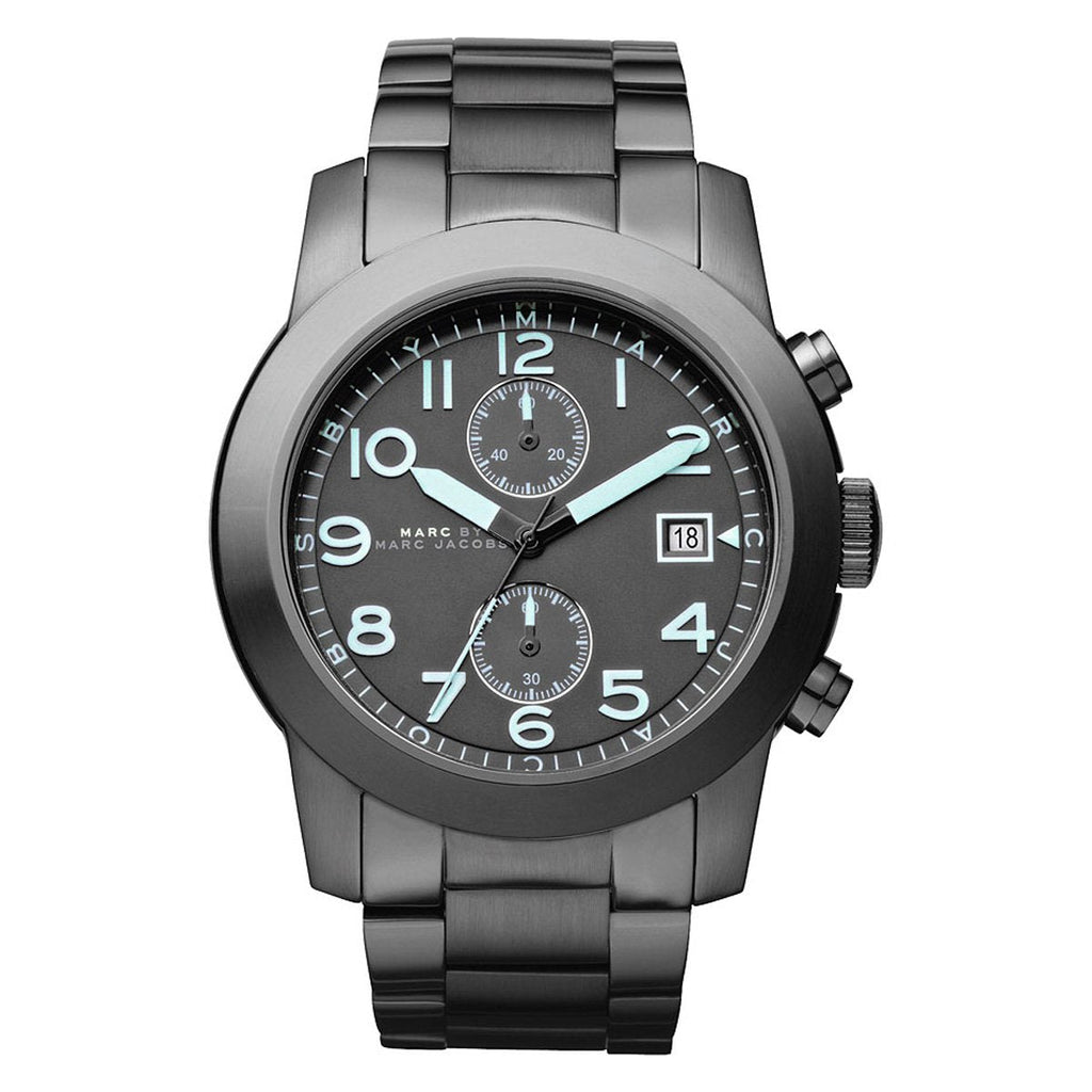 Marc Jacobs Larry Chronograph Black Dial Gunmetal Grey Steel Strap Watch for Men - MBM5031