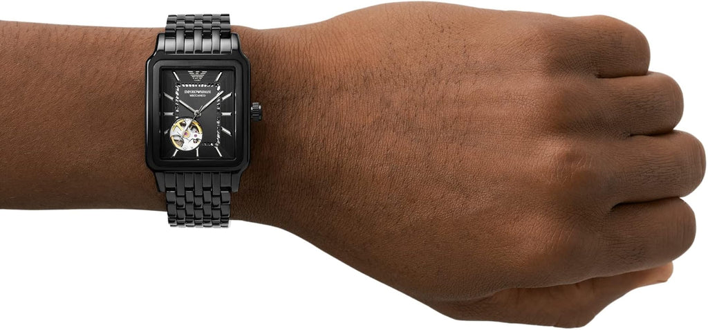 Emporio Armani AR60058 Meccanico Men’s Automatic Watch – Black Dial & Black Steel Strap