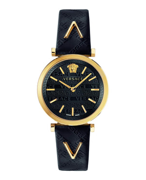 Versace V-Twist Black Dial Black Leather Strap Watch for Women - VELS00619