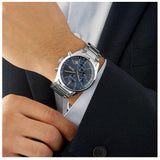 Hugo Boss Grand Prix Blue Dial Silver Steel Strap Watch for Men - 1513478