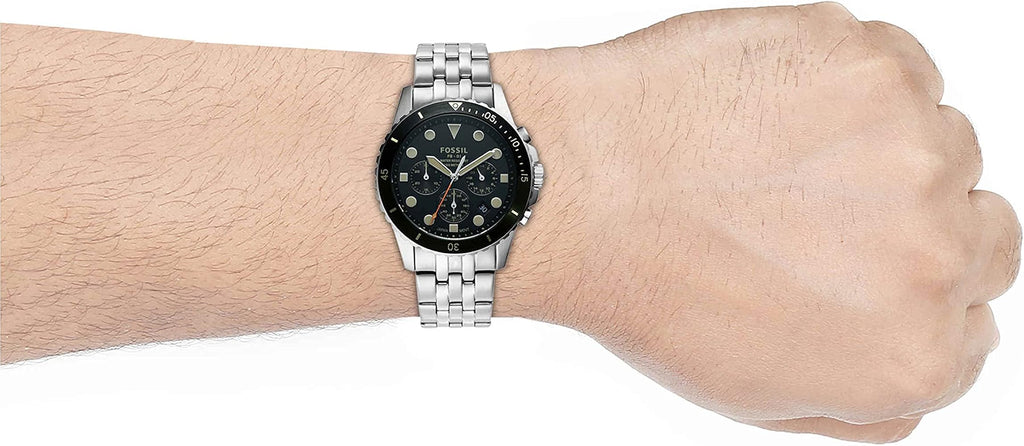 Fossil FS5864 FB-01 Chronograph Men’s Watch – Black Dial with Silver Steel Strap