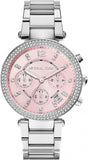 Michael Kors MK6105 Parker Chronograph Quartz Women's Watch – Pink Dial & Silver Steel Strap