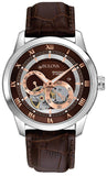 Bulova 96A120 Classic Skeleton Automatic Men's Watch – Brown Dial & Brown Leather Strap