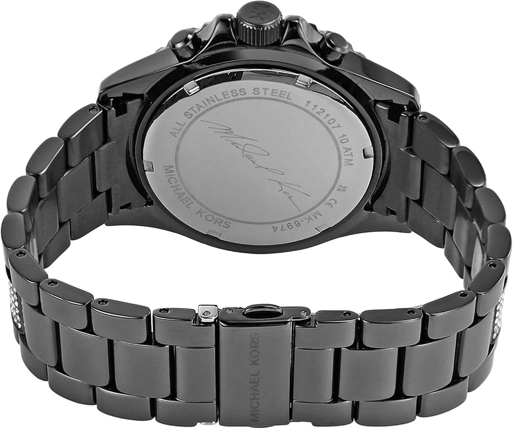 Michael Kors Everest Chronograph Black Dial Grey Steel Strap Watch For Women - MK6974