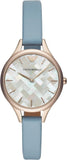 Emporio Armani AR11109 Aurora Quartz Women's Watch – Mother of Pearl White Dial & Blue Leather Strap