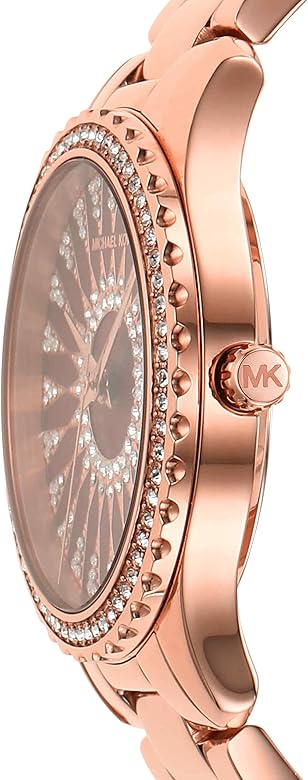 Michael Kors Layton Three Hand Red Dial Rose Gold Steel Strap Watch For Women - MK6893