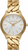 Michael Kors MK7472 Runway Three-Hand Quartz Women's Watch – White Dial & Gold Steel Strap