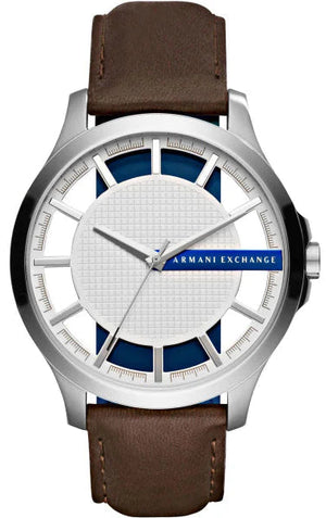 Armani Exchange Hampton Chronograph White Dial Brown Leather Strap Watch For Men - AX2187