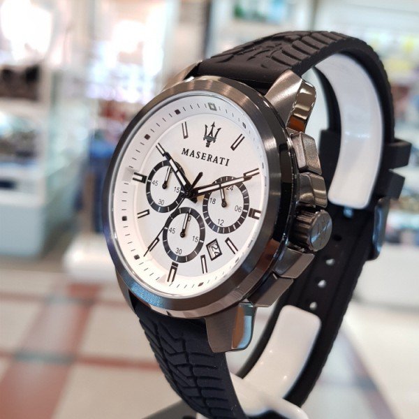 Maserati Successo 44mm White Dial Black Silicone Strap Watch For Men - R8871621010