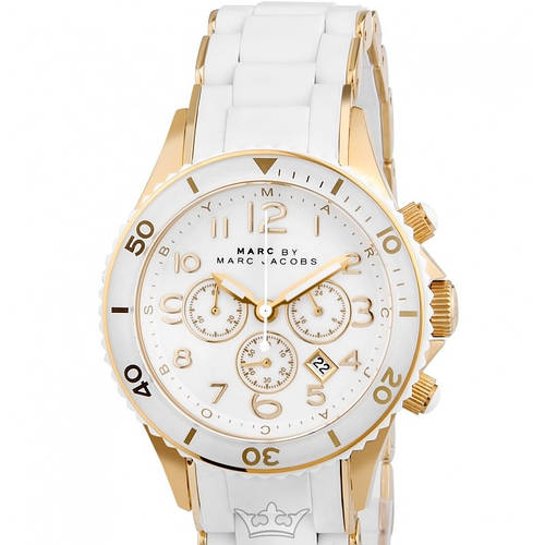 Marc Jacobs Rock Chronograph White Dial White Silicone Strap Watch for Women - MBM2546