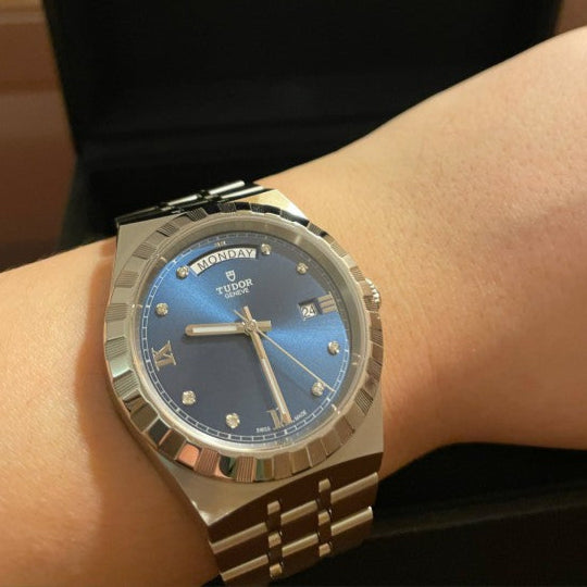 Tudor Royal Automatic Diamonds Blue Dial Silver Steel Strap Watch for Men - M28600-0006