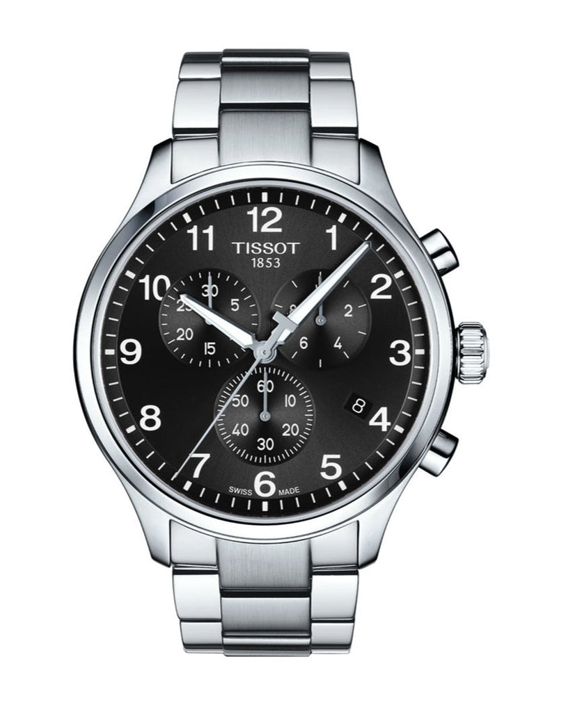 Tissot T Classic Chrono XL Black Dial Silver Steel Strap Watch For Men - T116.617.11.057.01