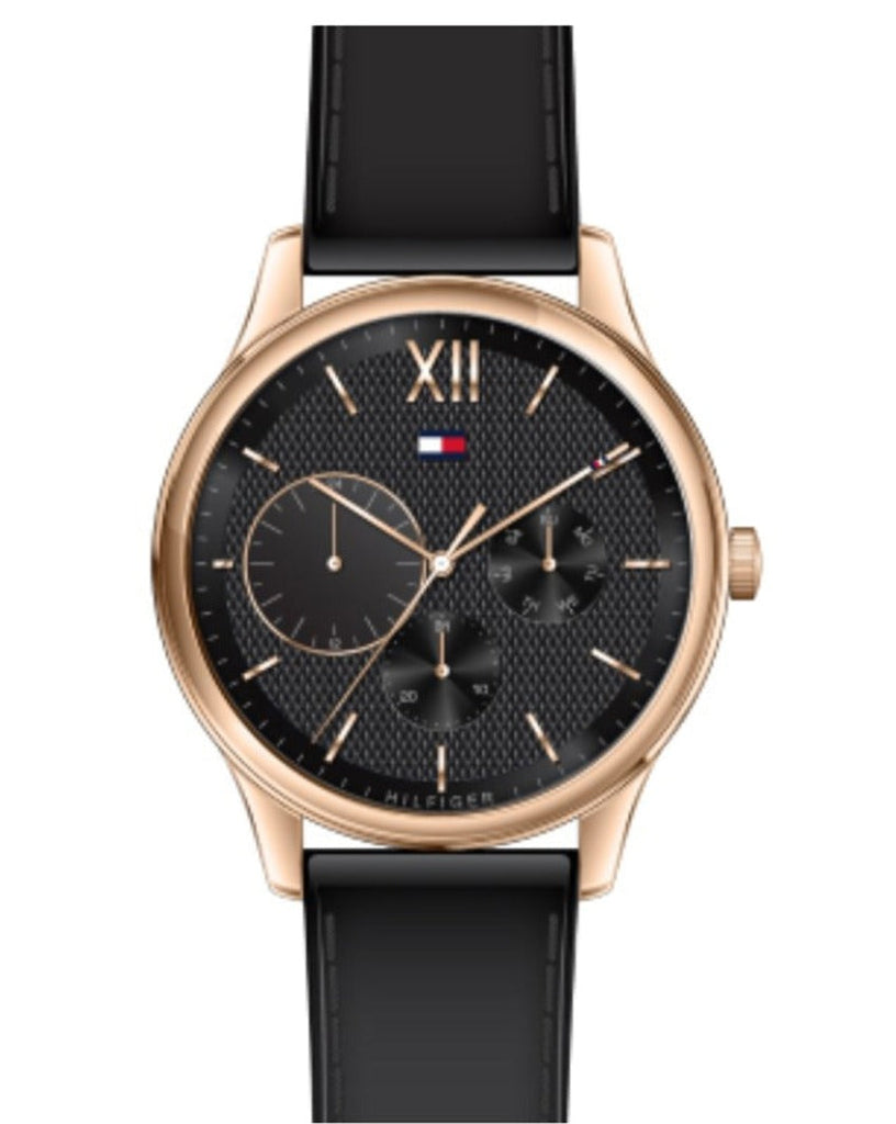 Tommy Hilfiger Damon Quartz Black Dial Black Leather Strap Watch for Men - 1791419