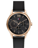 Tommy Hilfiger Damon Quartz Black Dial Black Leather Strap Watch for Men - 1791419