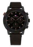 Tommy Hilfiger Troy Chronograph Black Dial Black Leather Strap Watch For Men - 1792110