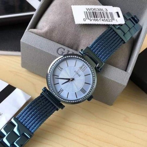 Guess Soho Diamonds Blue Dial Blue Mesh Bracelet Watch For Women - W0638L3