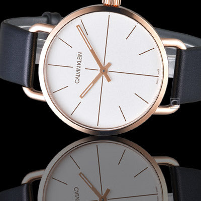 Calvin Klein Even White Dial Black Leather Strap Watch for Women - K7B216C6