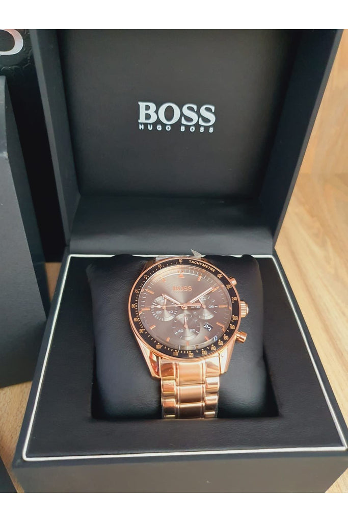 Hugo Boss Trophy Grey Dial Rose Gold Steel Strap Watch for Men - 1513632
