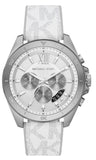 Michael Kors MK8949 Brecken Chronograph Quartz Men's Watch – Silver Dial & White Leather Strap