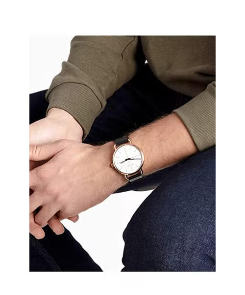 Calvin Klein Even White Dial Black Leather Strap Watch for Women - K7B216C6