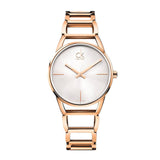 Calvin Klein Stately White Dial Rose Gold Steel Strap Watch for Women - K3G23626