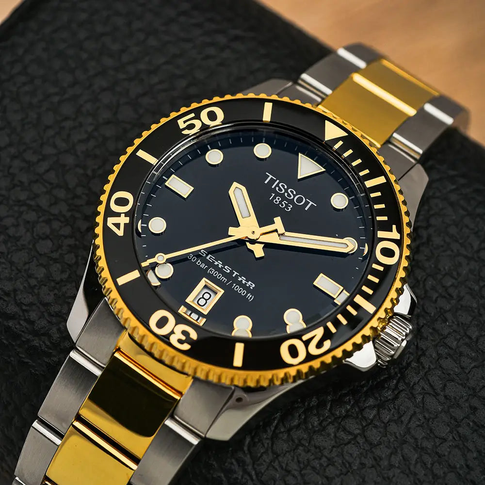 Tissot T120.210.22.051.00 Seastar 1000 Women's Watch – Black Dial & Two-Tone Steel Strap