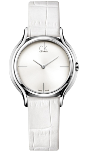 Calvin Klein Skirt White Dial White Leather Strap Watch for Women - K2U231K6