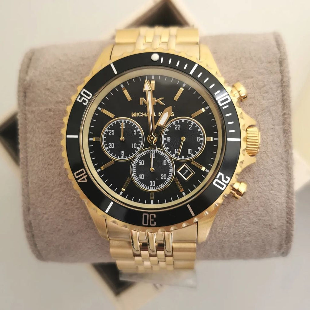 Michael Kors Bayville Chronograph Black Dial Gold Steel Strap Watch For Men - MK8726