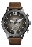 Fossil JR1424 Nate Chronograph Men's Watch – Grey Dial & Brown Leather Strap