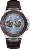 Guess W0040G10 Rigor Analog Quartz Men's Watch – Blue Dial & Brown Leather Strap