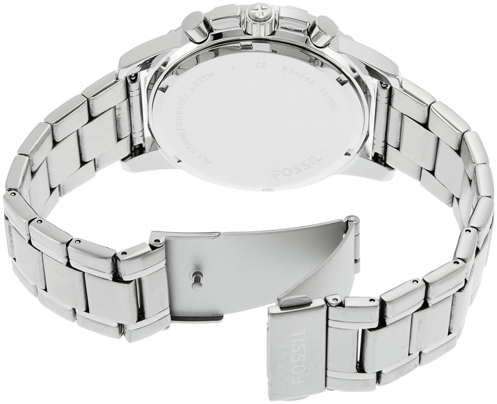 Fossil Dean Chronograph Black Dial Silver Steel Strap Watch for Men - FS4542