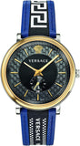 Versace VEBQ01419 V-Circle Quartz Men's Watch – Black Dial & Blue Leather Strap