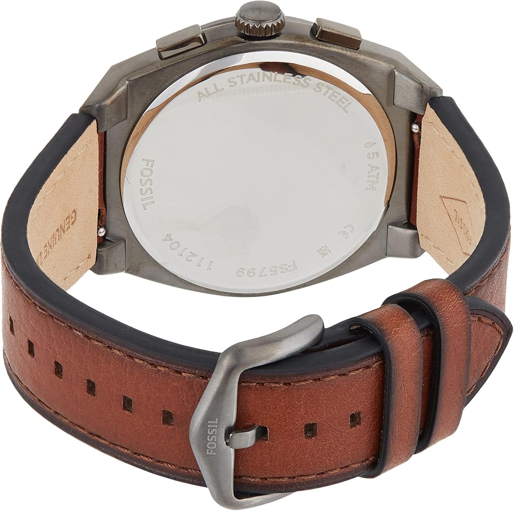 Fossil Everett Chronograph Grey Dial Brown Leather Strap Watch for Men - FS5799