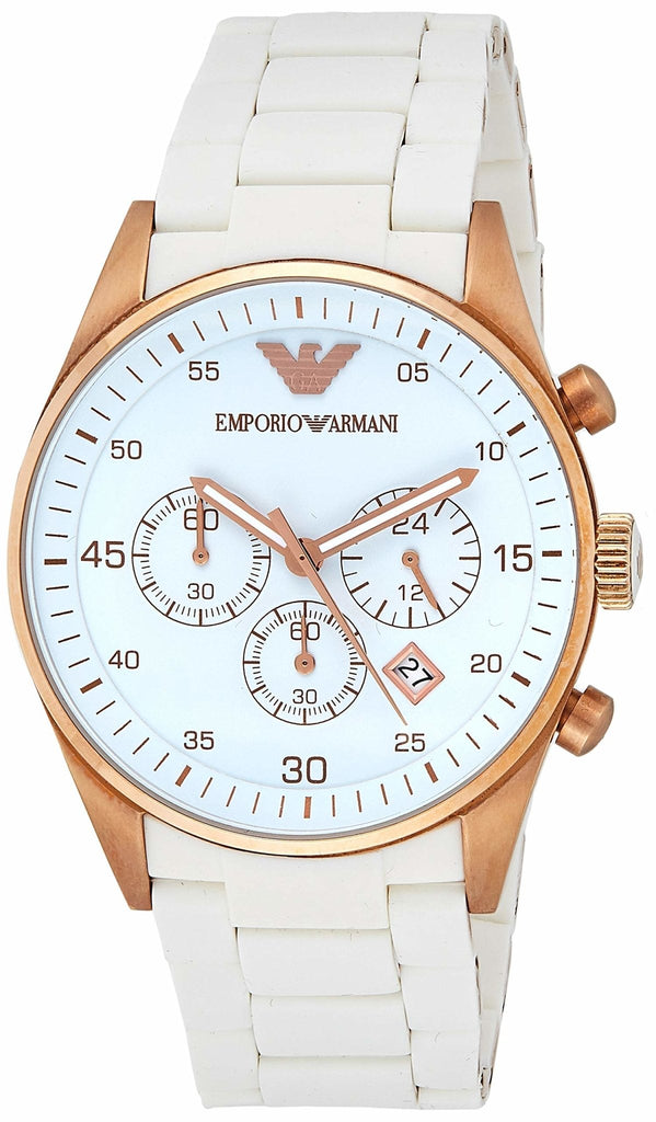 Emporio Armani Sportivo White Dial White Rubber Strap Watch For Men - AR5919