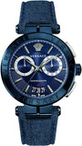 Versace VBR070017 Aion Chronograph Quartz Men's Watch – Blue Dial & Blue Leather Strap